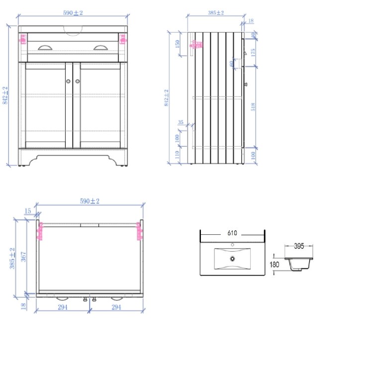 GRADE A1 - 600mm Blue Freestanding Vanity Unit with Basin - Baxenden