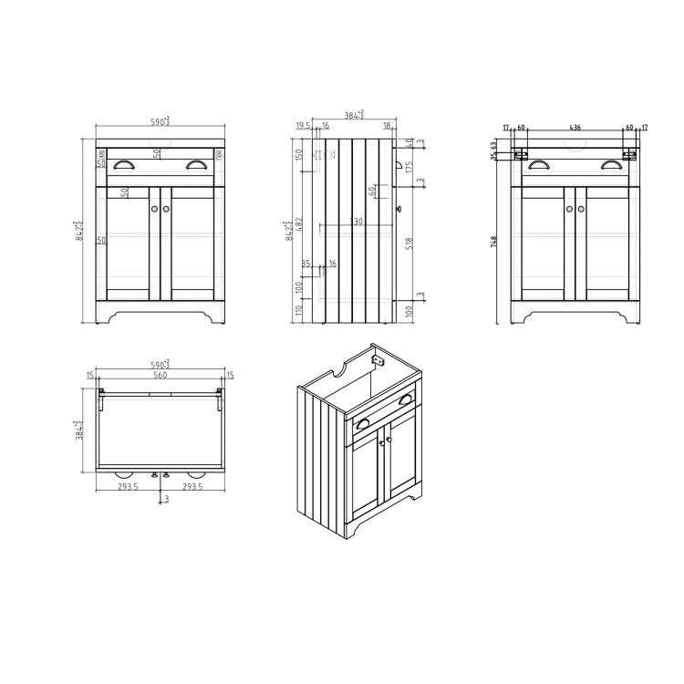 Grade A1 - 600mm Blue Freestanding Vanity Unit with Basin - Baxenden