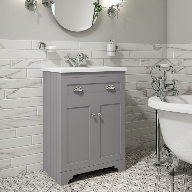 Grade A1 - 600mm Grey Freestanding Vanity Unit with Basin - Baxenden