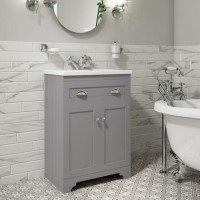 Grade A1 - 600mm Grey Freestanding Vanity Unit with Basin - Baxenden