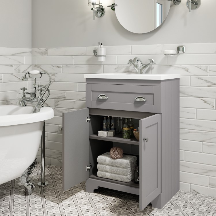 Grade A1 - 600mm Grey Freestanding Vanity Unit with Basin - Baxenden