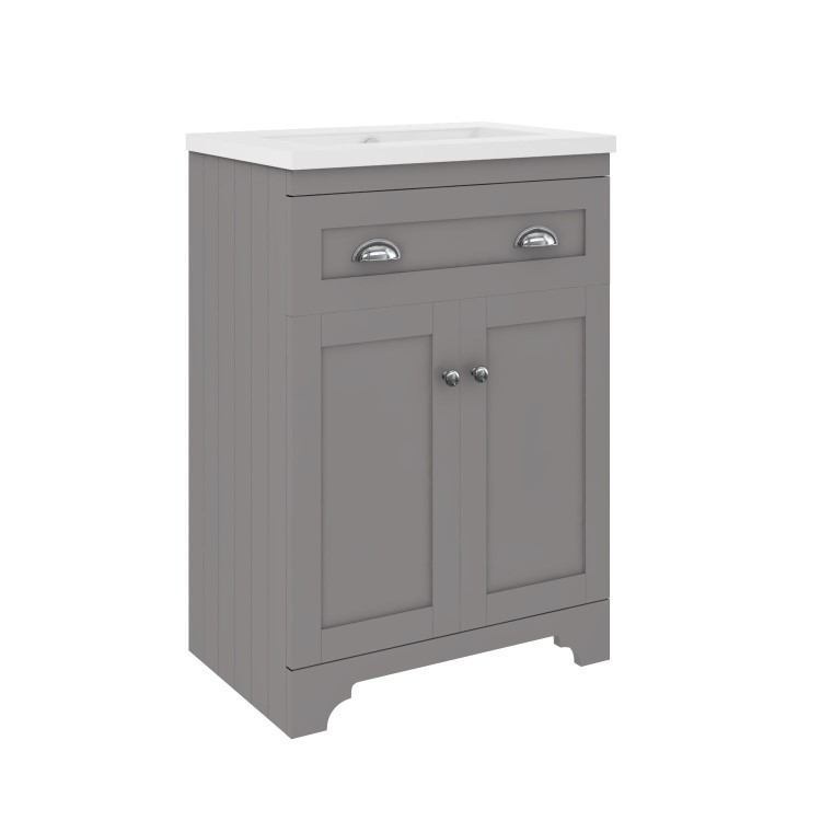 Grade A1 - 600mm Grey Freestanding Vanity Unit with Basin - Baxenden