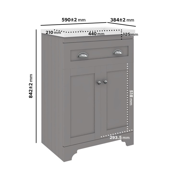 Grade A1 - 600mm Grey Freestanding Vanity Unit with Basin - Baxenden