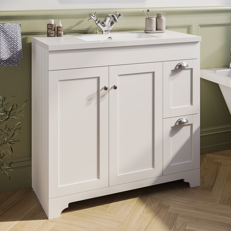 ONLY OPENED - Baxenden 900mm Matt White Floorstanding Vanity Unit