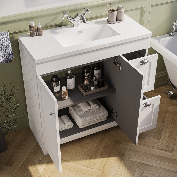 ONLY OPENED - Baxenden 900mm Matt White Floorstanding Vanity Unit