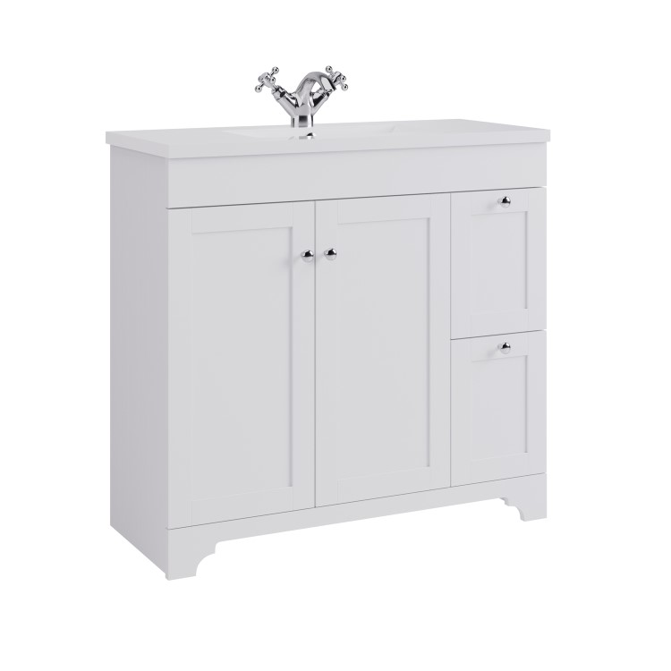 900mm White Freestanding Vanity Unit with Basin - Baxenden
