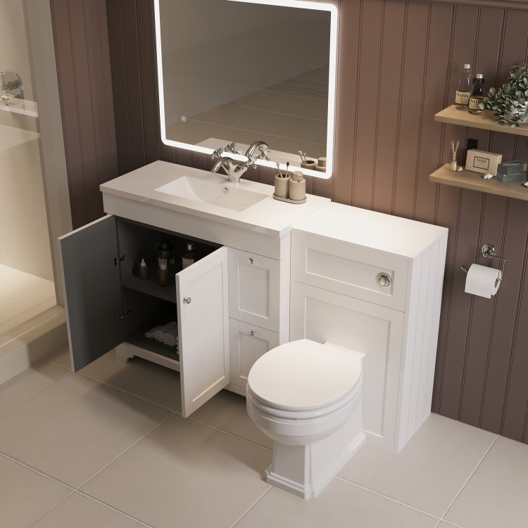 1400mm White Toilet and Sink Unit with Traditional Toilet- Baxenden