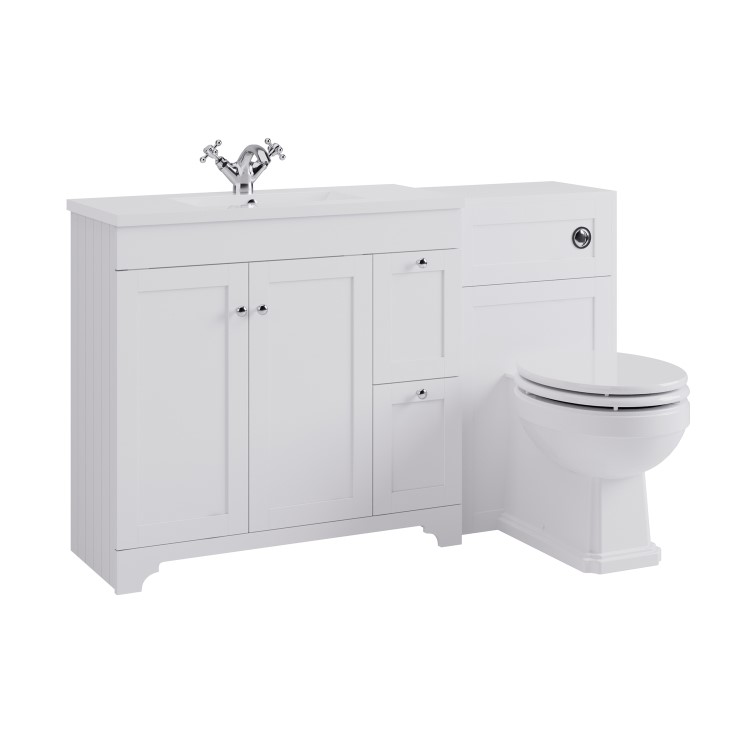 1400mm White Toilet and Sink Unit with Traditional Toilet- Baxenden