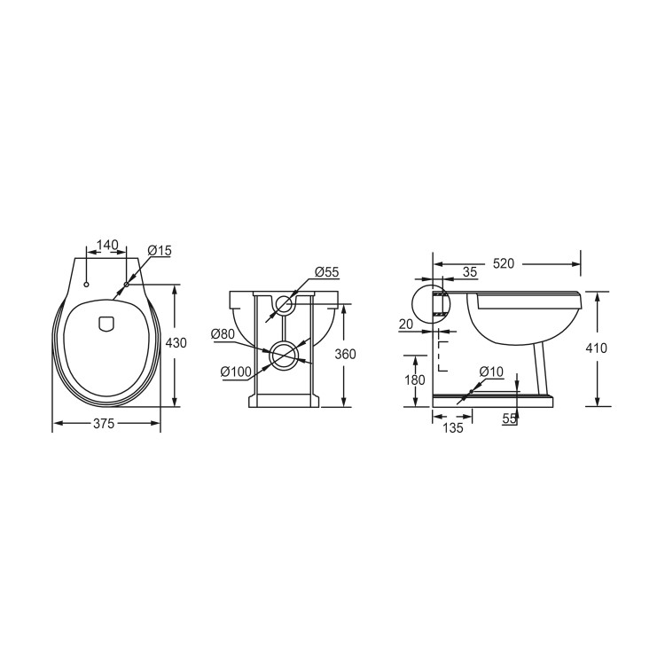 1400mm White Toilet and Sink Unit with Traditional Toilet- Baxenden