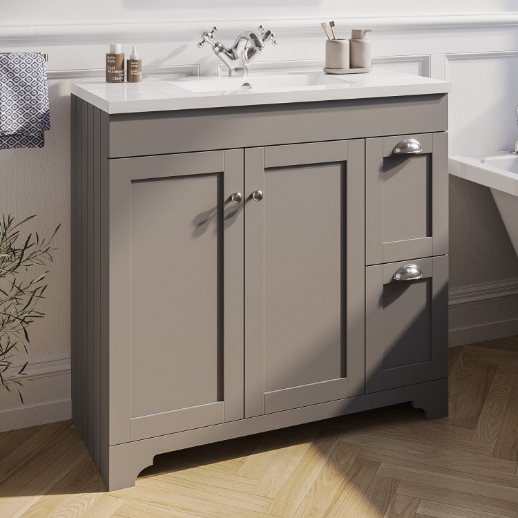 ALMOST PERFECT - 900mm Grey Freestanding Vanity Unit with Basin - Baxenden