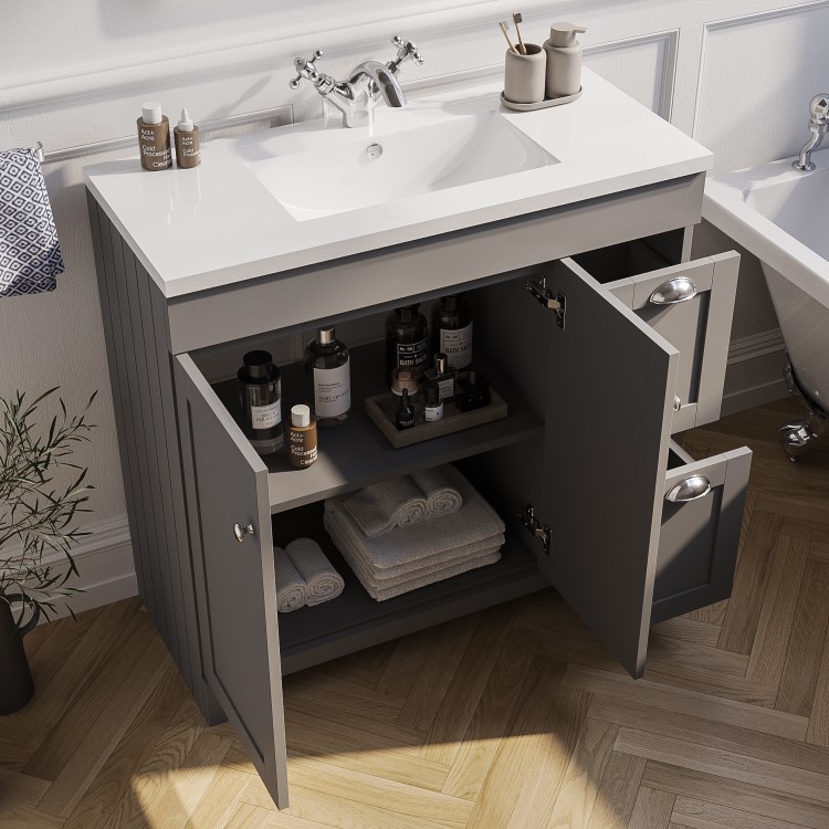 ALMOST PERFECT - 900mm Grey Freestanding Vanity Unit with Basin - Baxenden