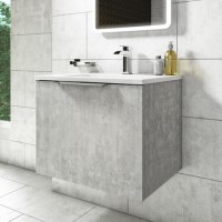 Grade A1 - 600mm Concrete Effect Wall Hung Vanity Unit with Gloss Basin - Sion 
