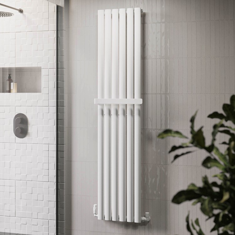 ONLY OPENED - White Vertical Single Panel Radiator with Towel Bar 1600 x 360mm - Margo