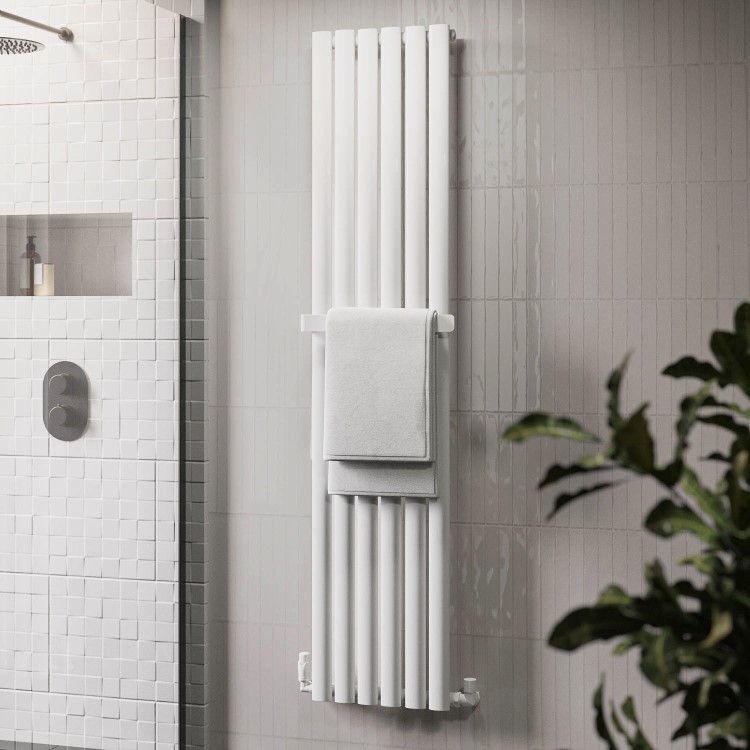 ONLY OPENED - White Vertical Single Panel Radiator with Towel Bar 1600 x 360mm - Margo