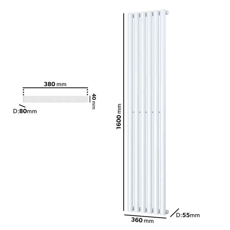 ONLY OPENED - White Vertical Single Panel Radiator with Towel Bar 1600 x 360mm - Margo