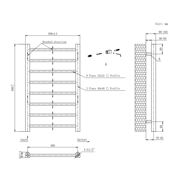 Black Towel Radiator 800 x 500mm - Sonoran