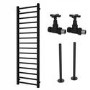 Black Towel Radiator 1600 x 500mm with Pipe Kit and Straight Valves - Sonoran