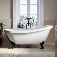 Freestanding Single Ended Roll Top Slipper Bath with Black Feet 1555 x 725mm - Park Royal