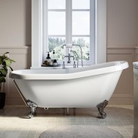 Freestanding Single Ended Roll Top Slipper Bath with Chrome Feet 1555 x 725mm - Park Royal