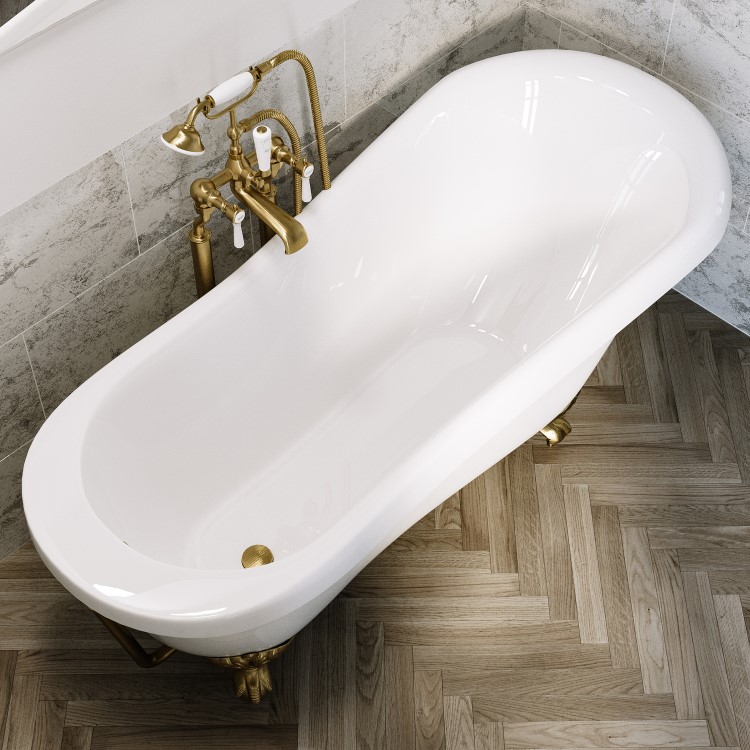 Freestanding Single Ended Roll Top Slipper Bath with Brushed Brass Feet 1550 x 725mm - Park Royal