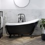 Freestanding Single Ended Roll Top Slipper Bath Black with Black Feet 1625 x 695mm - Lunar
