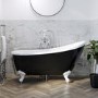 Black Freestanding Single Ended Roll Top Slipper Bath with White Feet 1625 x 695mm - Lunar