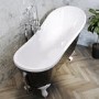 Black Freestanding Single Ended Roll Top Slipper Bath with White Feet 1625 x 695mm - Lunar