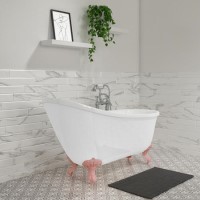 Freestanding Single Ended Roll Top Slipper Bath with Pink Feet 1625 x 695mm - Lunar