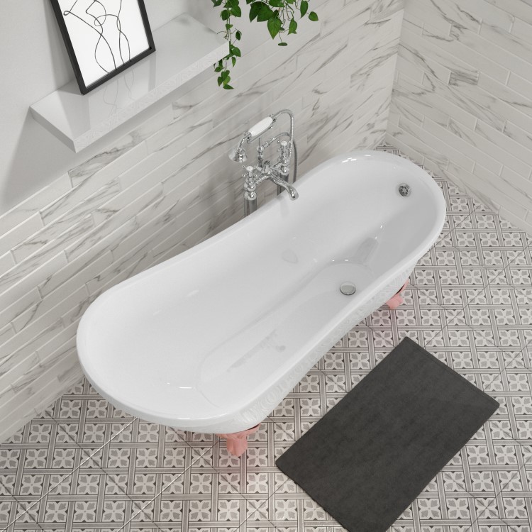 Freestanding Single Ended Roll Top Slipper Bath with Pink Feet 1625 x 695mm - Lunar