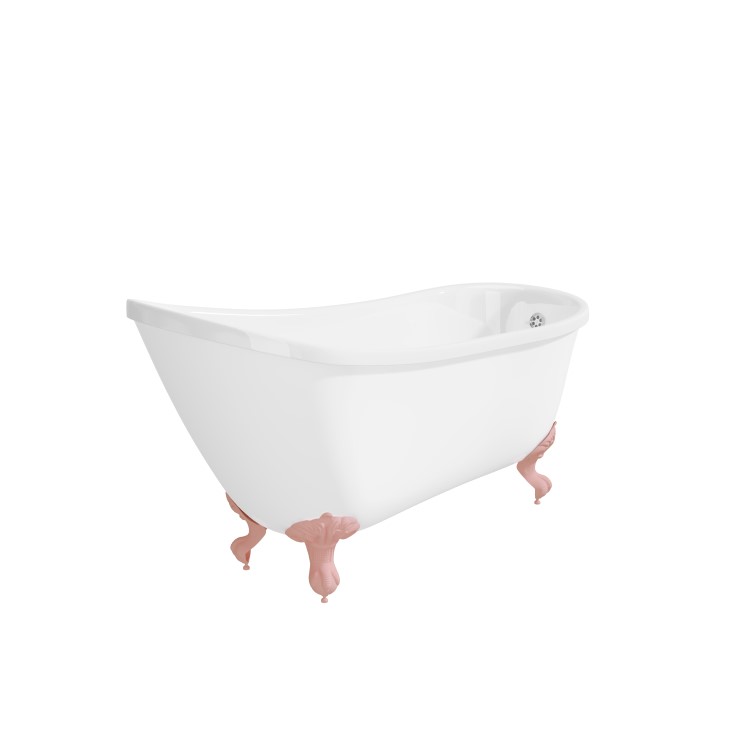 Freestanding Single Ended Roll Top Slipper Bath with Pink Feet 1625 x 695mm - Lunar
