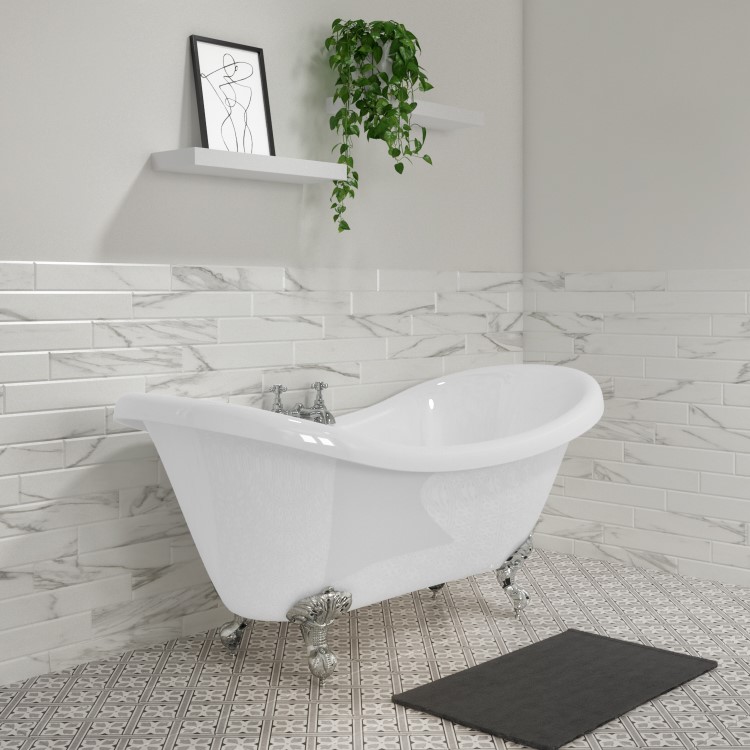 ONLY OPENED - Freestanding Double Ended Roll Top Bath with Chrome Feet 1750 x 740mm - Park Royal
