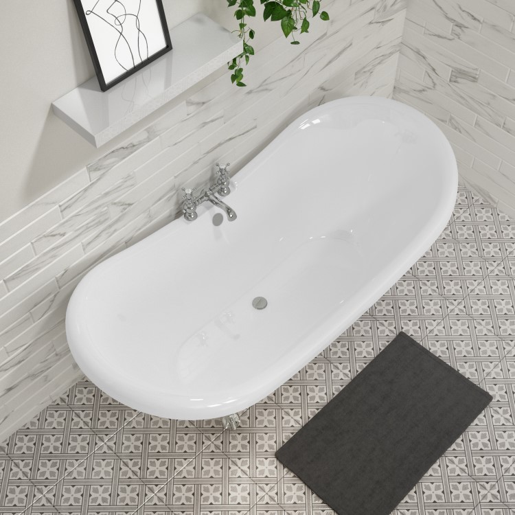 ONLY OPENED - Freestanding Double Ended Roll Top Bath with Chrome Feet 1750 x 740mm - Park Royal