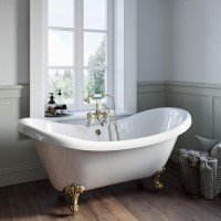 Freestanding Double Ended Roll Top Bath with Brushed Brass Feet 1750 x 740mm - Park Royal Freestanding Double Ended Roll Top Bath with Brushed Brass Feet 1750 x 740mm - Park Royal