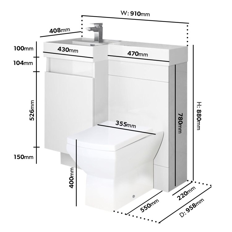 GRADE A1 -  White Basin Vanity Unit and Toilet Unit - Agora
