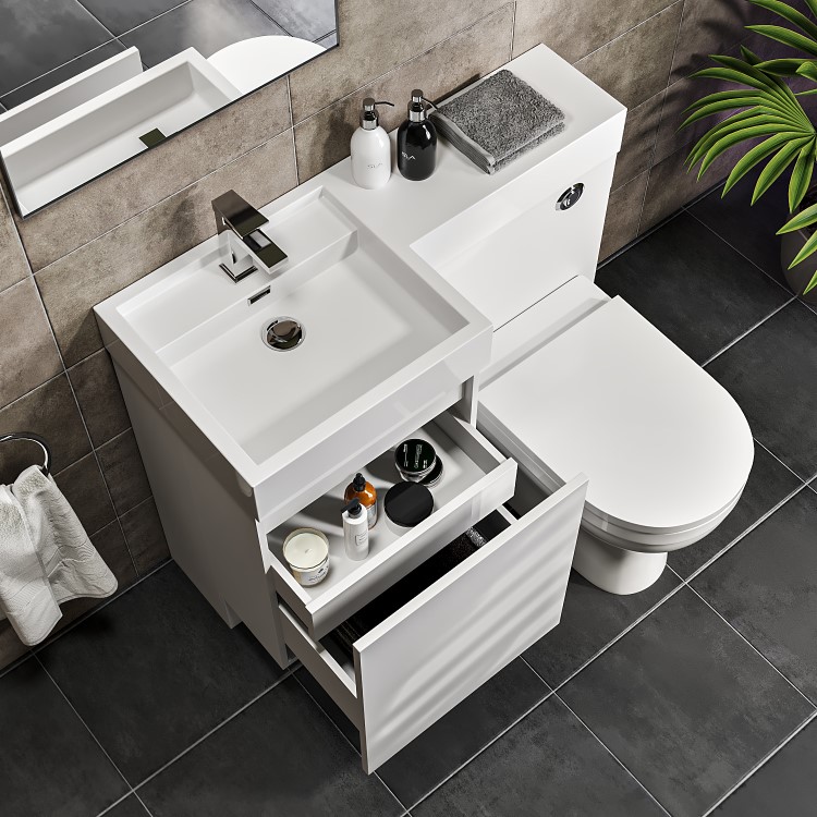 Grade A1 - 900mm White Toilet and Sink Unit Left Hand with Round Toilet - Agora