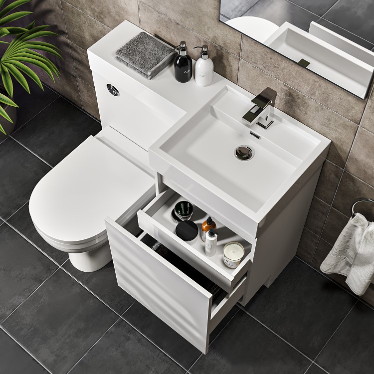 Grade A1 - 900mm White Toilet and Sink Unit Right Hand with Round Toilet - Agora