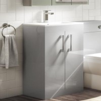 GRADE A1 - 500mm Grey Freestanding Vanity Unit with Basin and Chrome Handles - Ashford