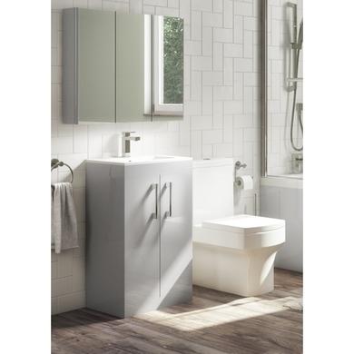 GRADE A1 - 500mm Grey Freestanding Vanity Unit with Basin and Chrome Handles - Ashford