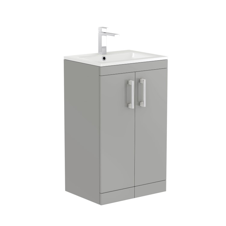 GRADE A1 - 500mm Grey Freestanding Vanity Unit with Basin and Chrome Handles - Ashford