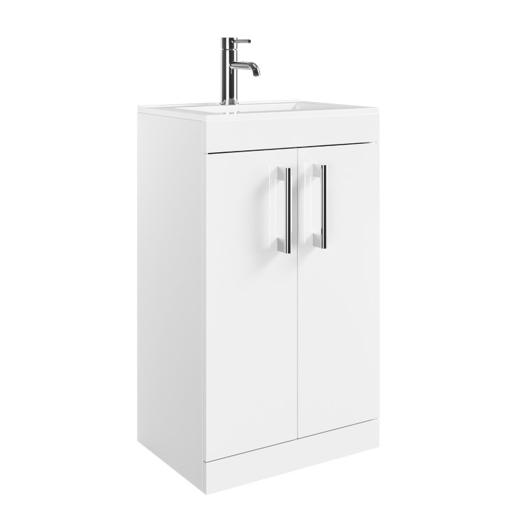 600mm White Freestanding Vanity Unit with Basin and Chrome Handles - Ashford