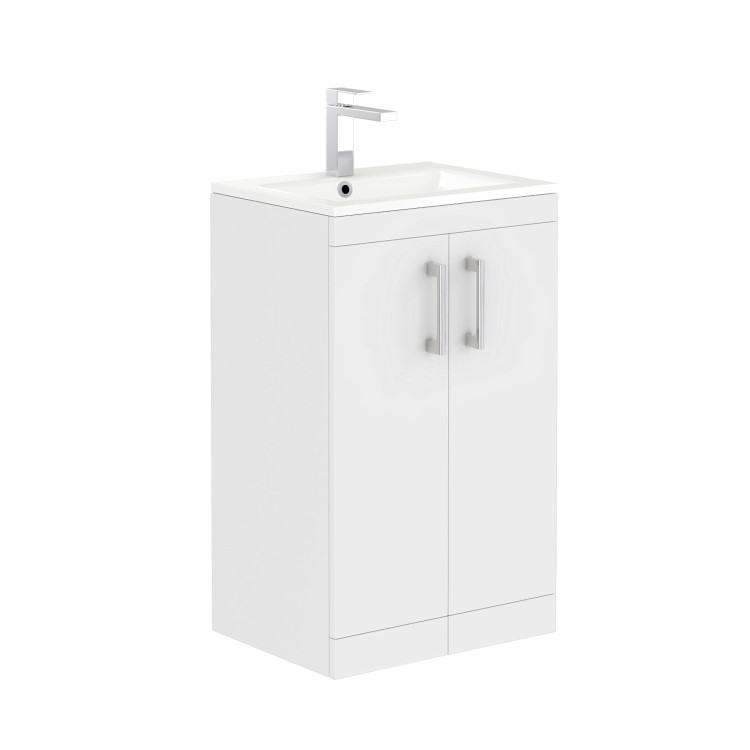 Grade A2 - 600mm White Freestanding Vanity Unit with Basin and Chrome Handles - Ashford