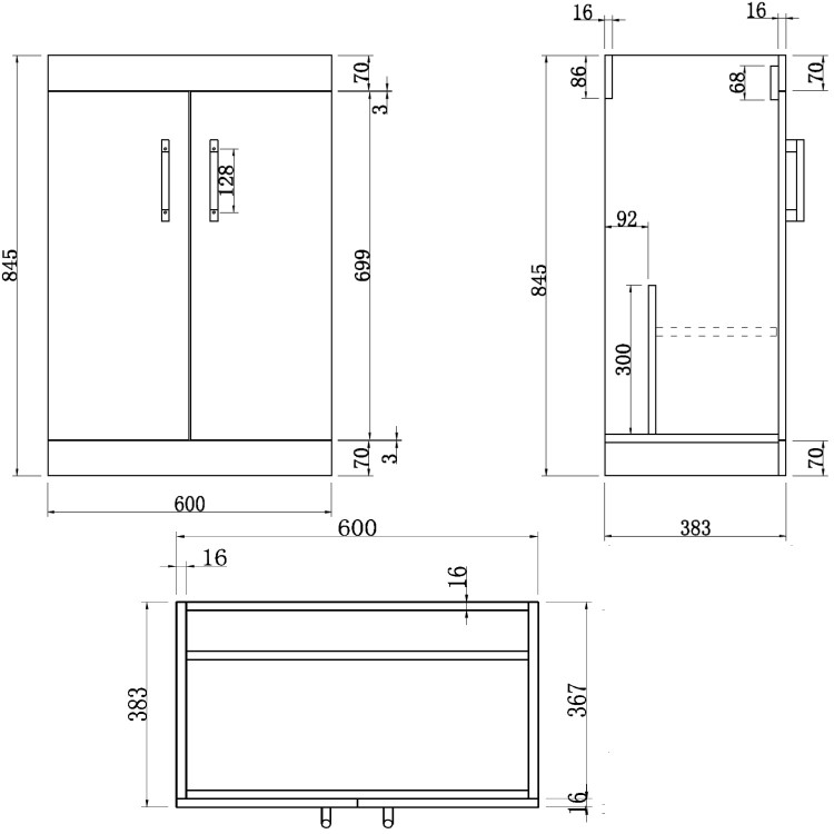 Grade A2 - 600mm White Freestanding Vanity Unit with Basin and Chrome Handles - Ashford