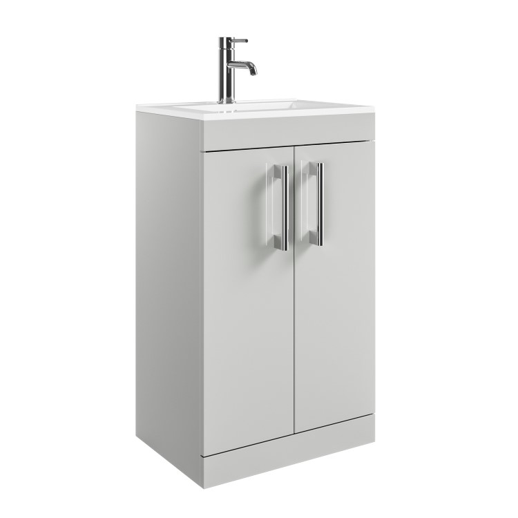 600mm Grey Freestanding Vanity Unit with Basin and Chrome Handles - Ashford