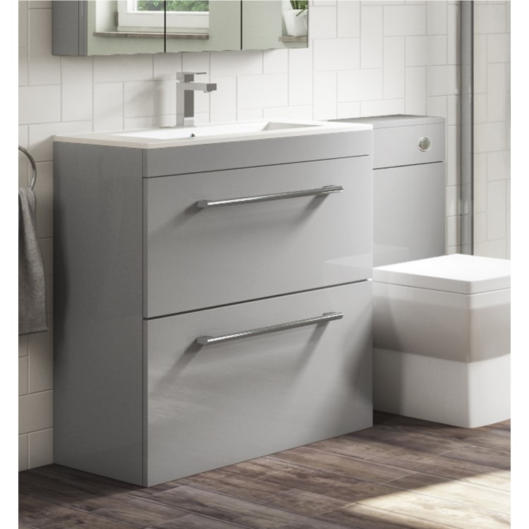 Grade A1 - 800mm Grey Freestanding Vanity Unit with Basin and Chrome Handles - Ashford