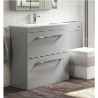 Grade A1 - 800mm Grey Freestanding Vanity Unit with Basin and Chrome Handles - Ashford