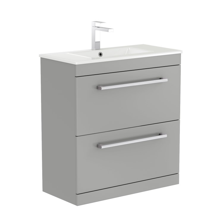 Grade A1 - 800mm Grey Freestanding Vanity Unit with Basin and Chrome Handles - Ashford