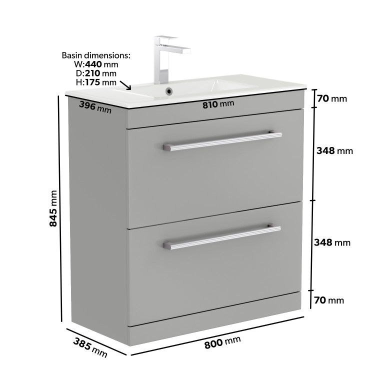 Grade A1 - 800mm Grey Freestanding Vanity Unit with Basin and Chrome Handles - Ashford