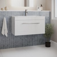 Grade A1 - 800mm White Wall Hung Vanity Unit with Basin and Chrome Handles - Ashford