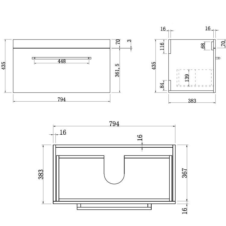 Grade A1 - 800mm White Wall Hung Vanity Unit with Basin and Chrome Handles - Ashford