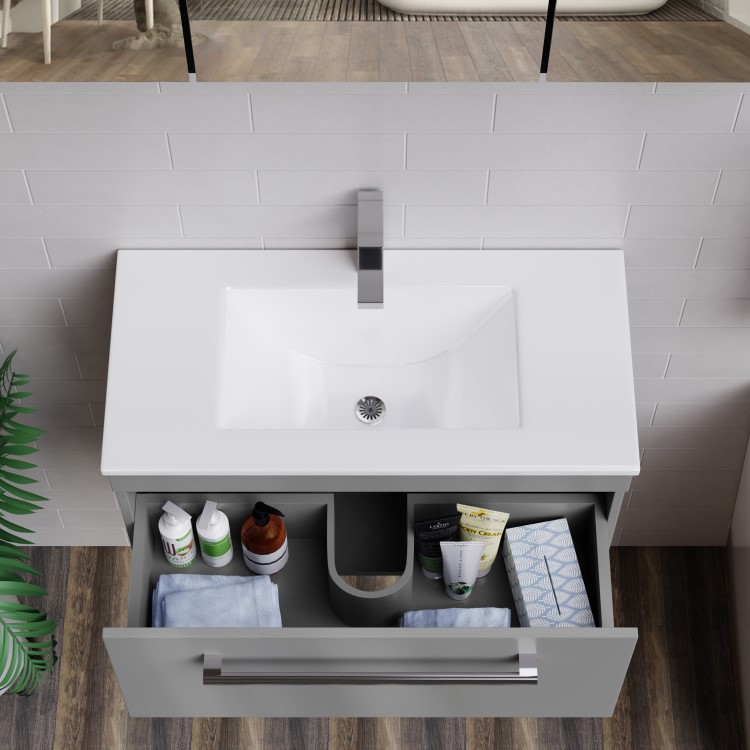 Grade A1 - 800mm Grey Wall Hung Vanity Unit and Basin - Ashford